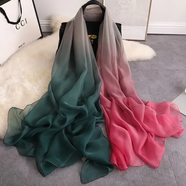 Fashion Silk Beach Scarf Gradient Printed Bandana Shawl #GS-1