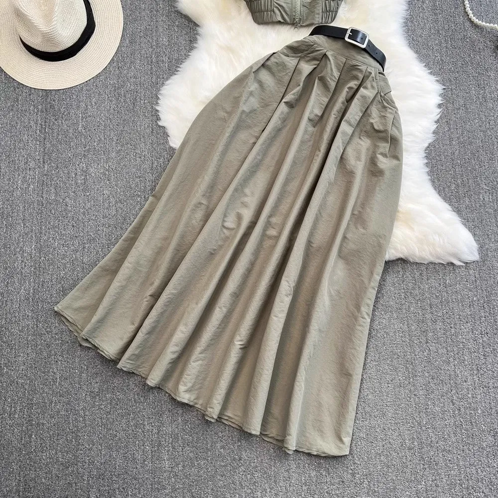 Fashion Suit Women's Sleeveless Shirt Two-piece Set A-Line Skirt     S4158