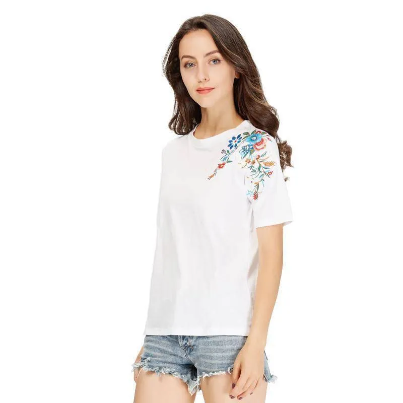 Flower embroidery T shirt