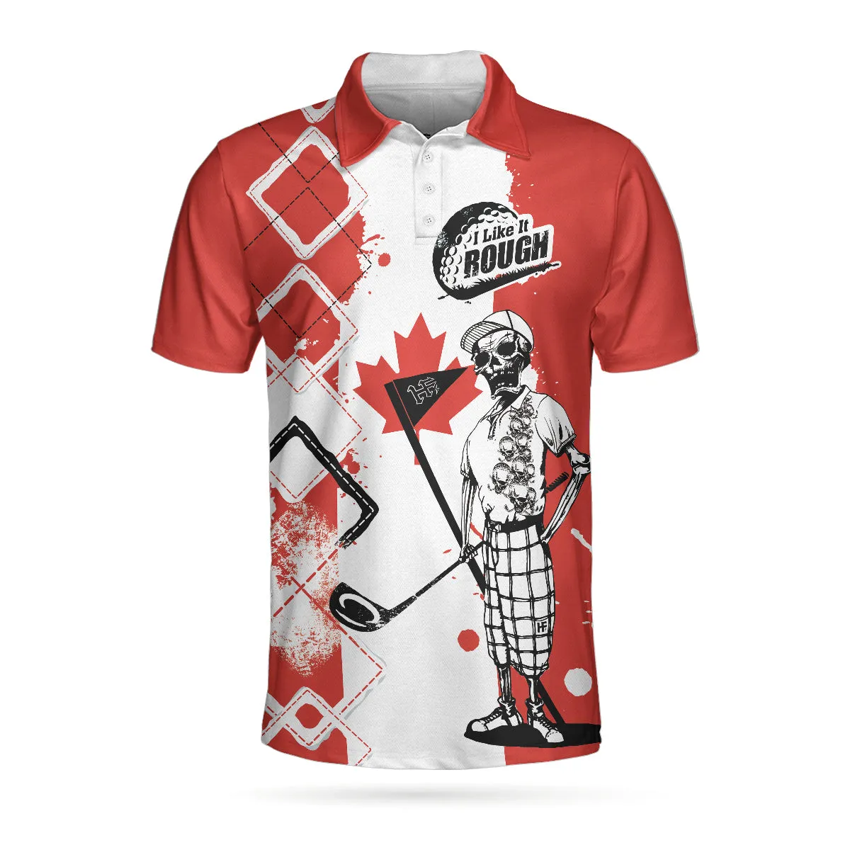 Golf I Like It Rough Canada Flag Polo Shirt, Argyle Pattern Skeleton Golfing Polo Shirt, Funny Golf Shirt For Men Coolspod