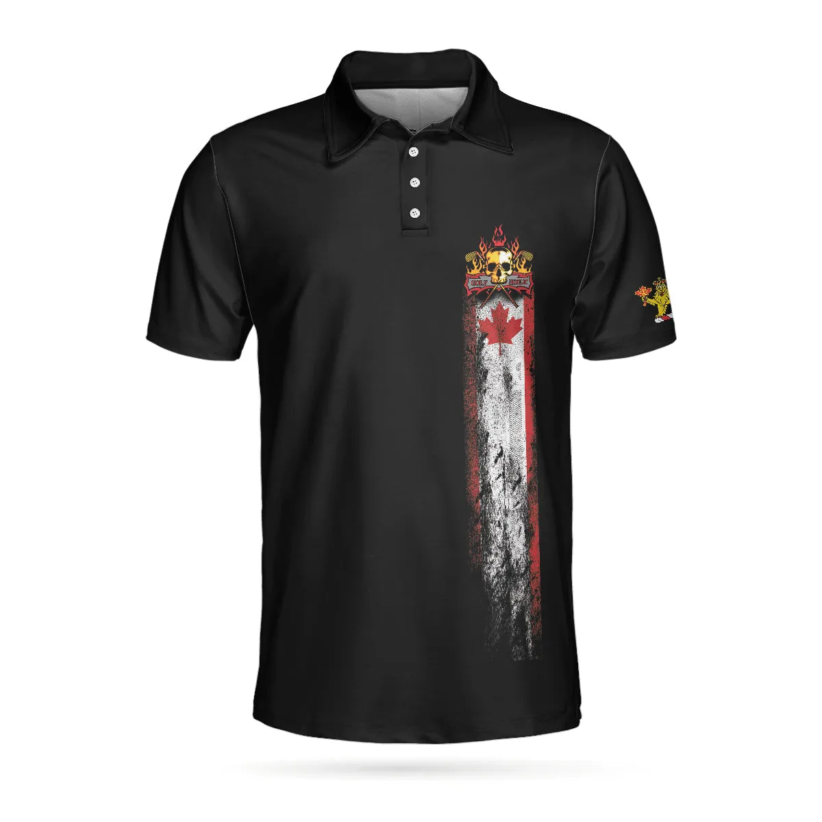 Golf Skull Canada Flag Short Sleeve Polo Shirt, Black Wet Paint Skull Polo Shirt, Canadian Golf Shirt For Men Coolspod