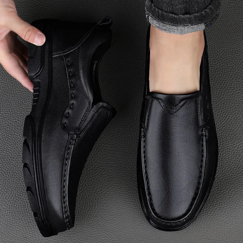 Hnzxzm Handmade Men Shoes Genuine Leather Casual Shoes For Men Flat Platform Walking Shoes Loafers Breathable Business Formal Shoes