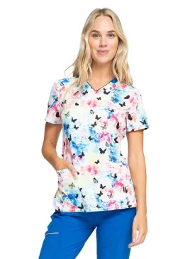 Infinity Women's Print V-neck Scrub Top | Rainbow Flight