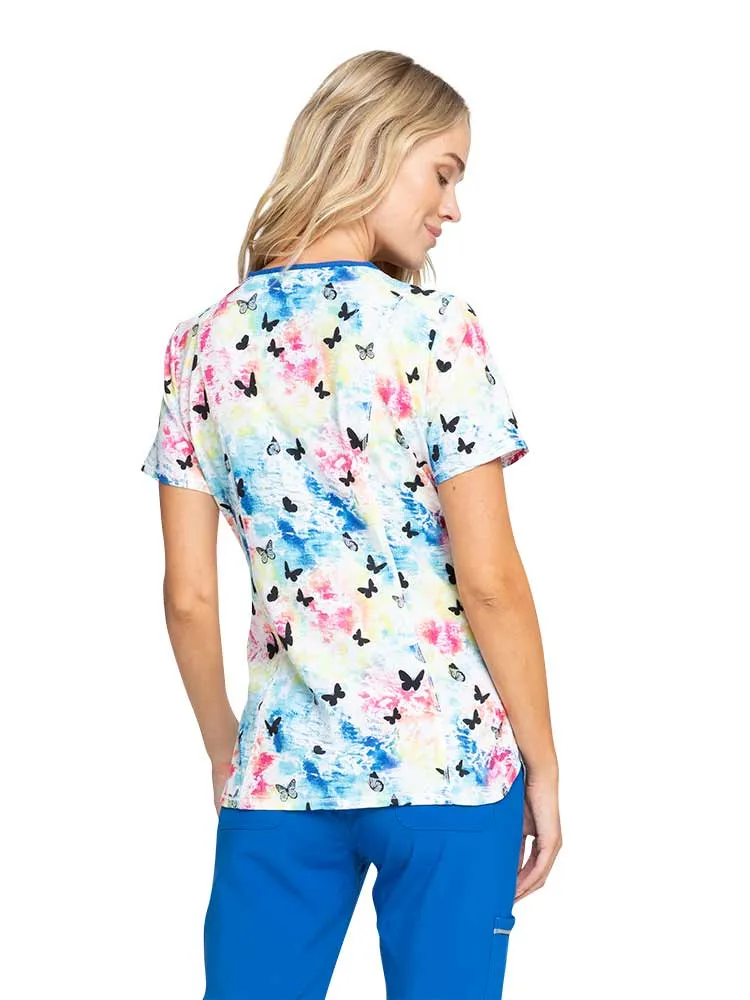 Infinity Women's Print V-neck Scrub Top | Rainbow Flight