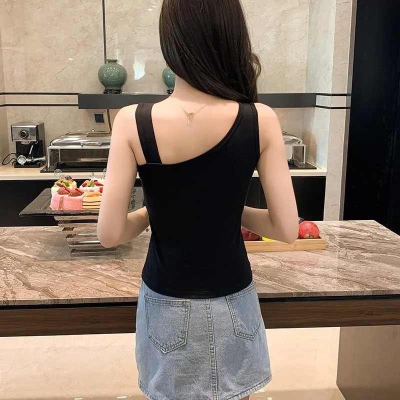 Irregular Symmetrical Off-Shoulder Pure Cotton Tank Top