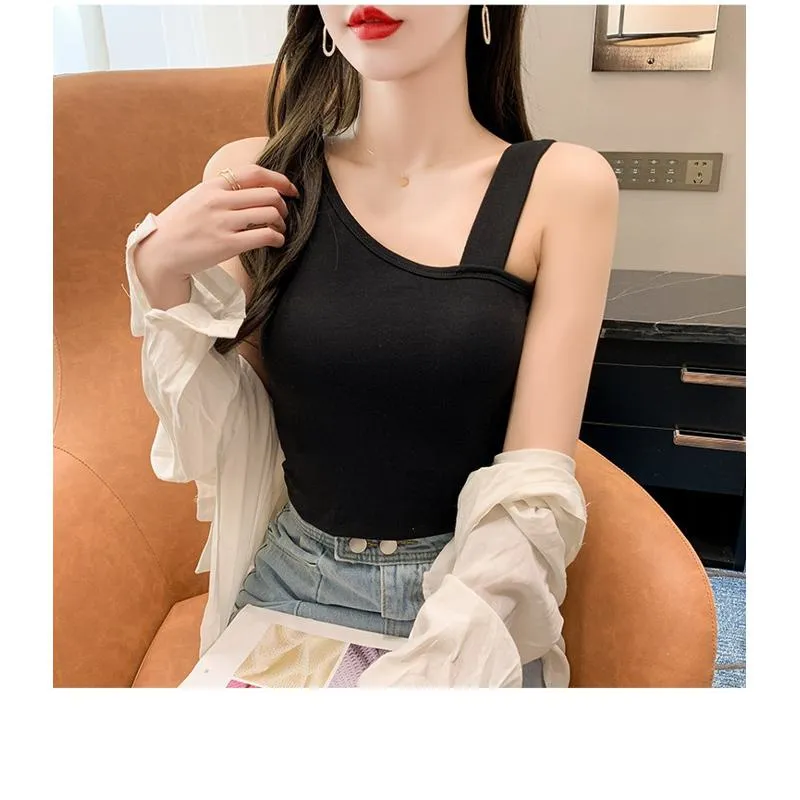 Irregular Symmetrical Off-Shoulder Pure Cotton Tank Top