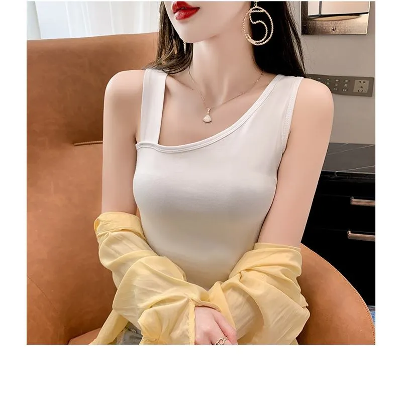 Irregular Symmetrical Off-Shoulder Pure Cotton Tank Top