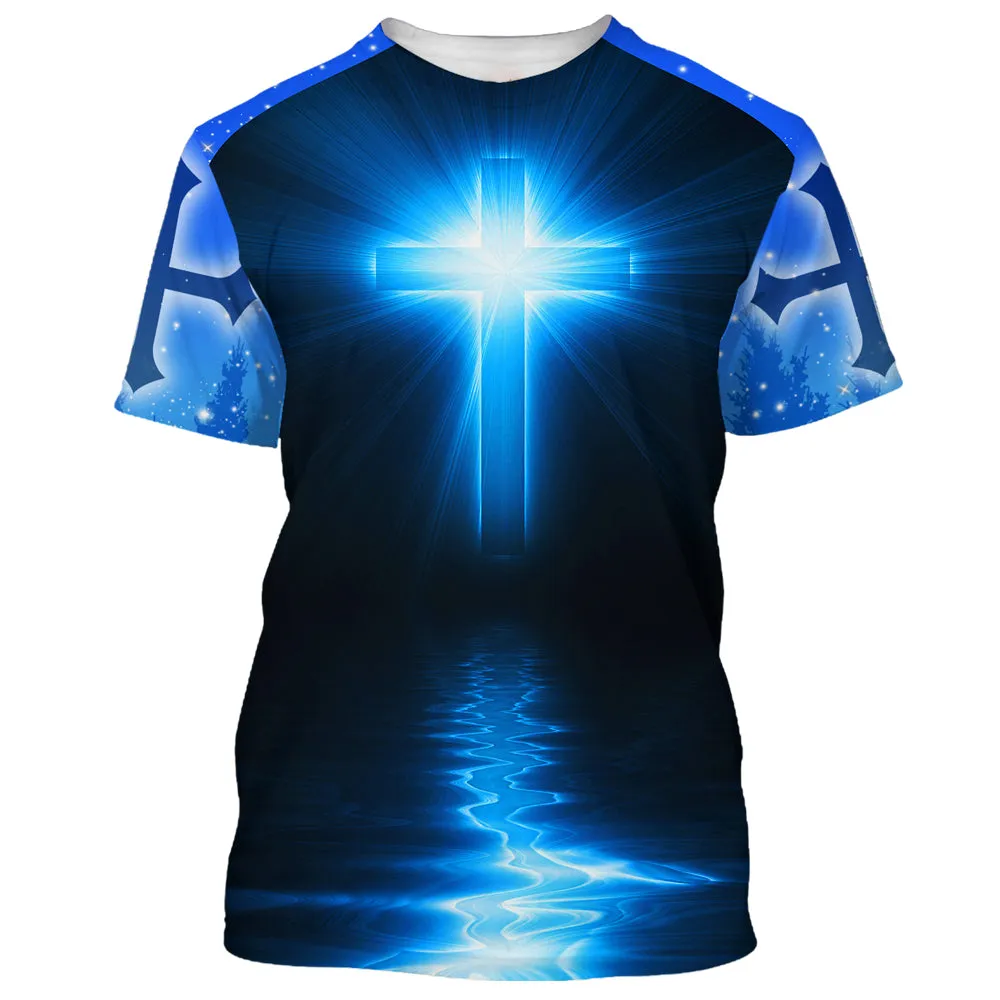 Jesus Is My God My King My Lord Lion Cross Light 3d T-Shirts - Christian Shirts For Men&Women