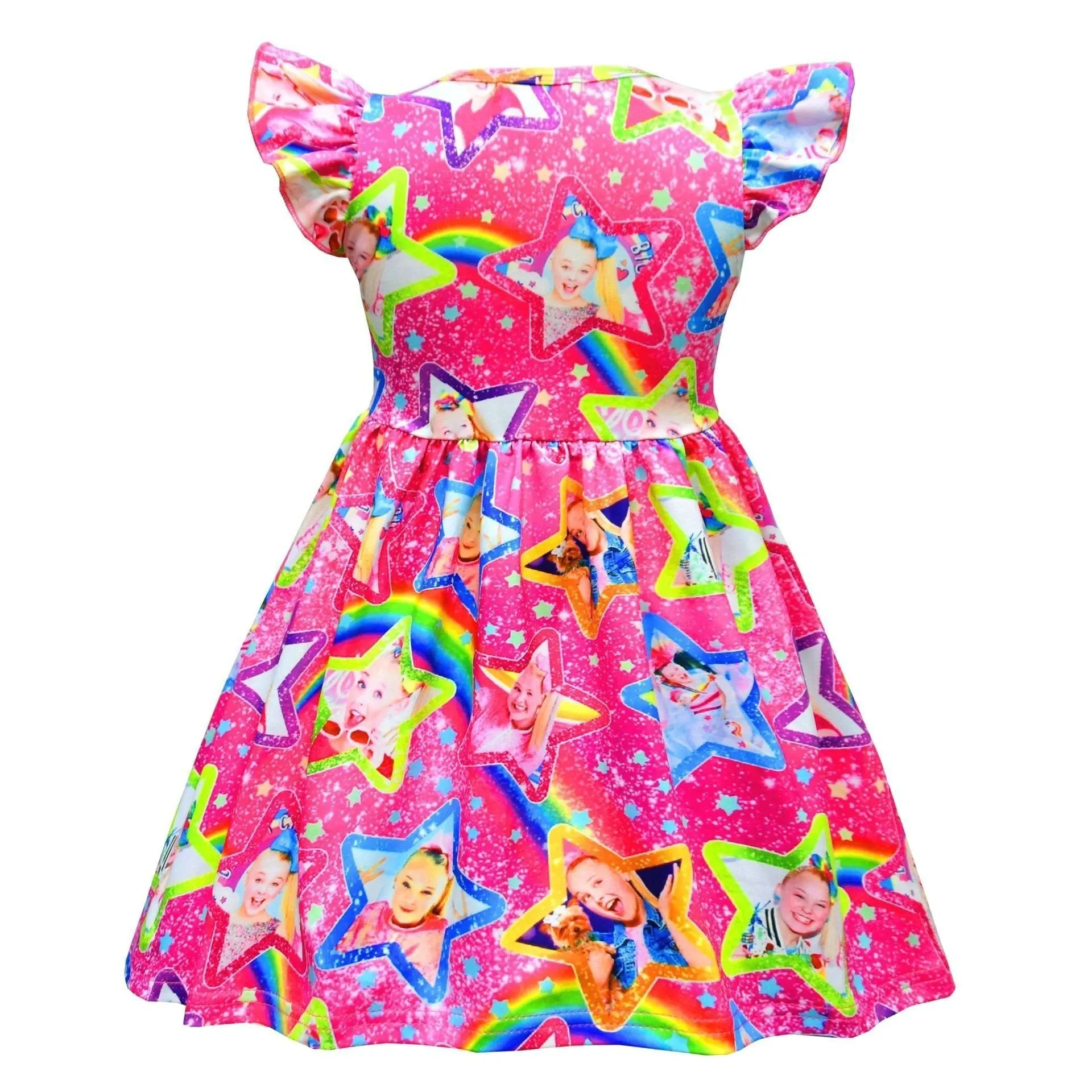 JoJo Siwa Cute Girls Costume Cartoon Unicorn Ruffle Sleeve Dresses Gift