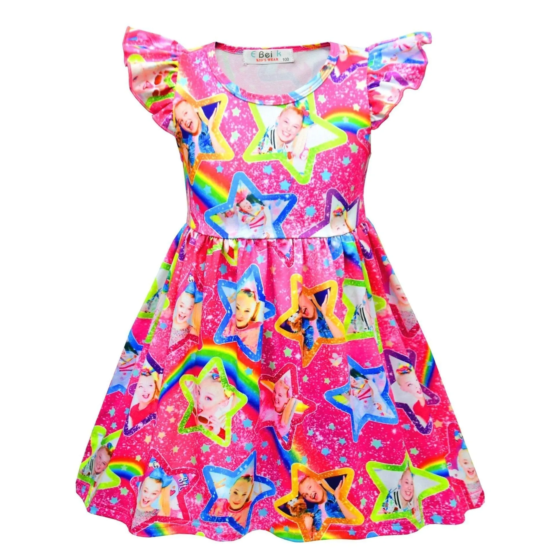 JoJo Siwa Cute Girls Costume Cartoon Unicorn Ruffle Sleeve Dresses Gift