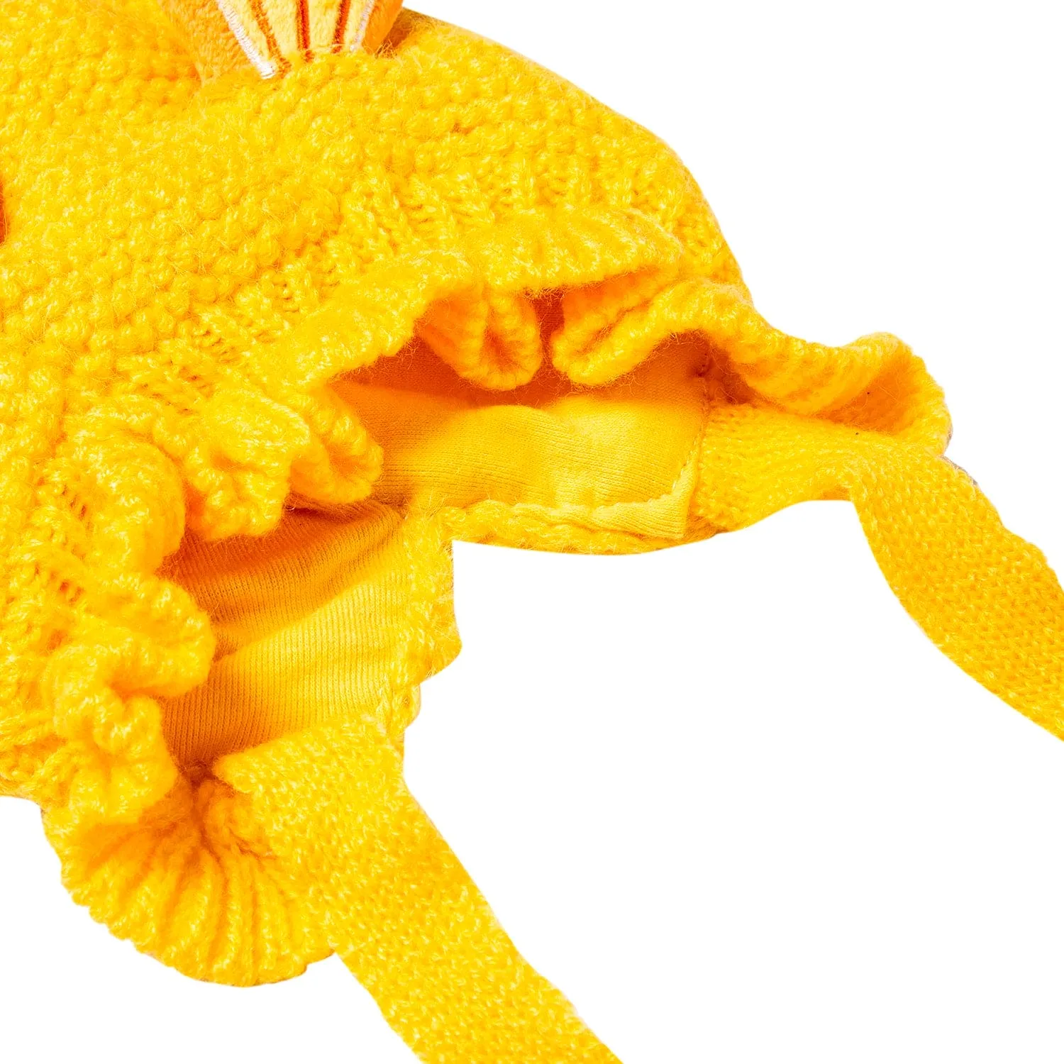 Knit Woollen Cap With Tie Knot For Ear Cover Citrus Yellow