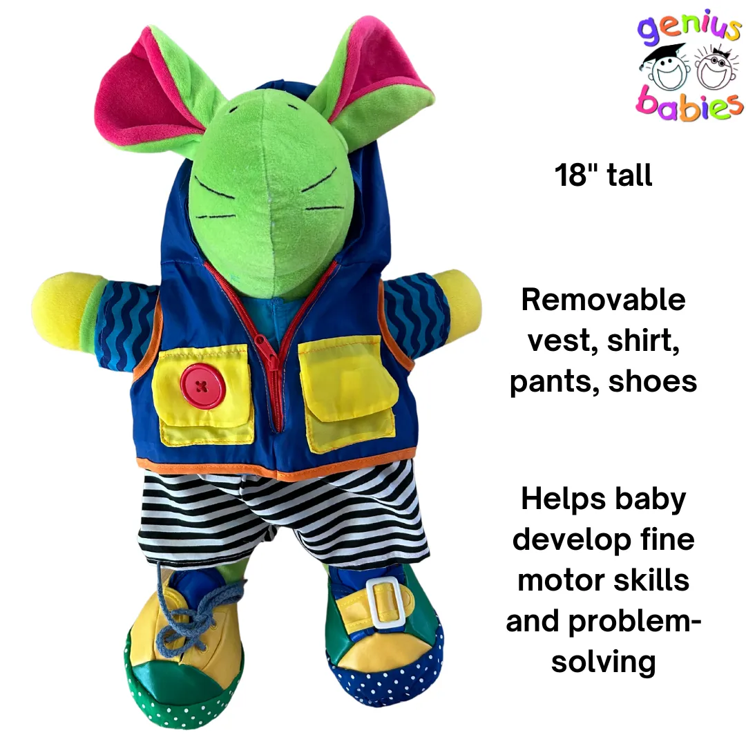 Learn to Dress Doll and Toy Mouse with Removable Clothes and Shoes for Fine Motor Skills, ASD