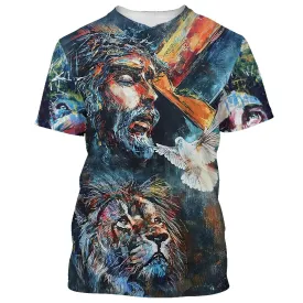 Lion And Jesus 3d All Over Print Shirt - Christian 3d Shirts For Men Women