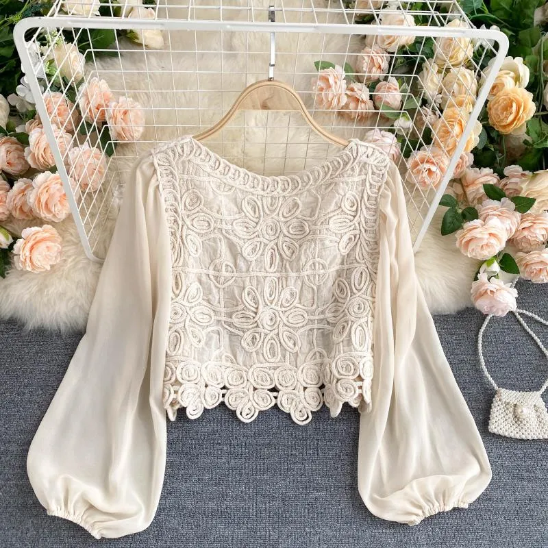 Lovely flower long sleeve top crop tops 1304