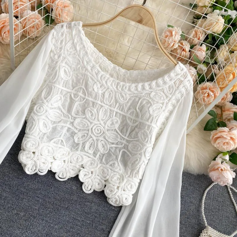 Lovely flower long sleeve top crop tops 1304