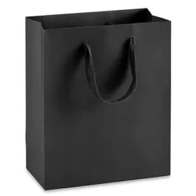 Manhattan Grosgrain Handle Shopping Bags-Black- 8.0 x 4.0 x 10.0