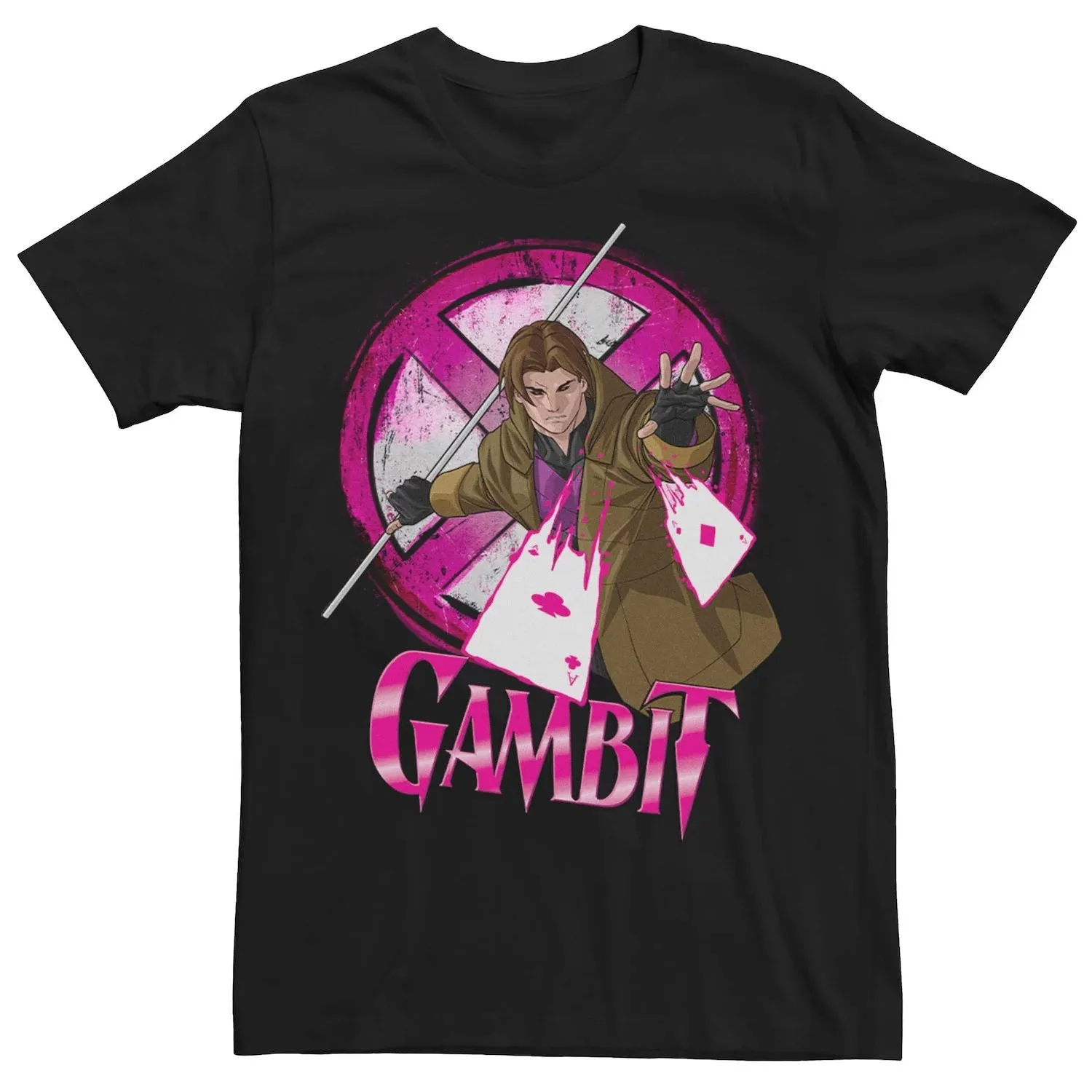 Marvel X-Men Gambit X Licensed Character Men's Frayed Portrait Logo T-Shirt