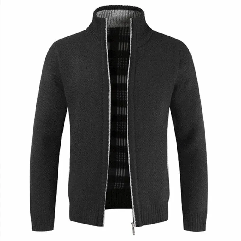 Men Cotton Warm Thick Slim Fit Stand Collar Zipper Jacket