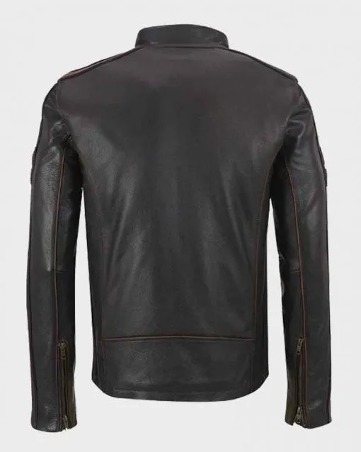 Men's Brown Stripe Café Racer Leather Jacket