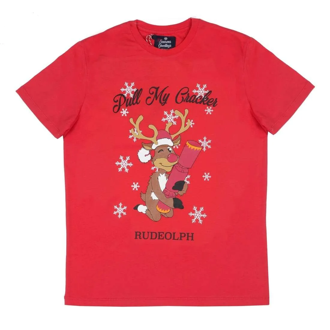 Mens Christmas T-Shirt Rudeolph Reindeer Cracker Red Xmas Top