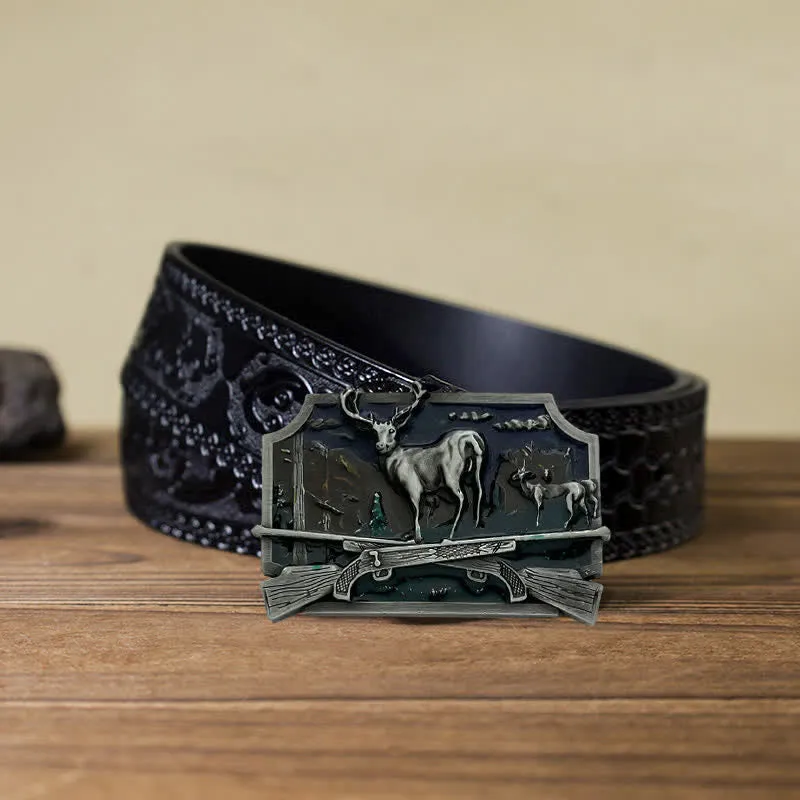 Men's DIY Deer Shotgun Hunter Buckle Leather Belt