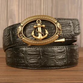 Men's Nautical Anchor Crocodile Embossed Leather Belt