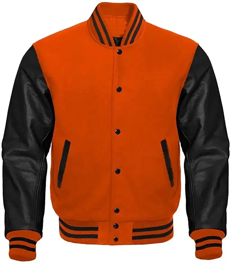 Mens Orange And Black Varsity Jacket