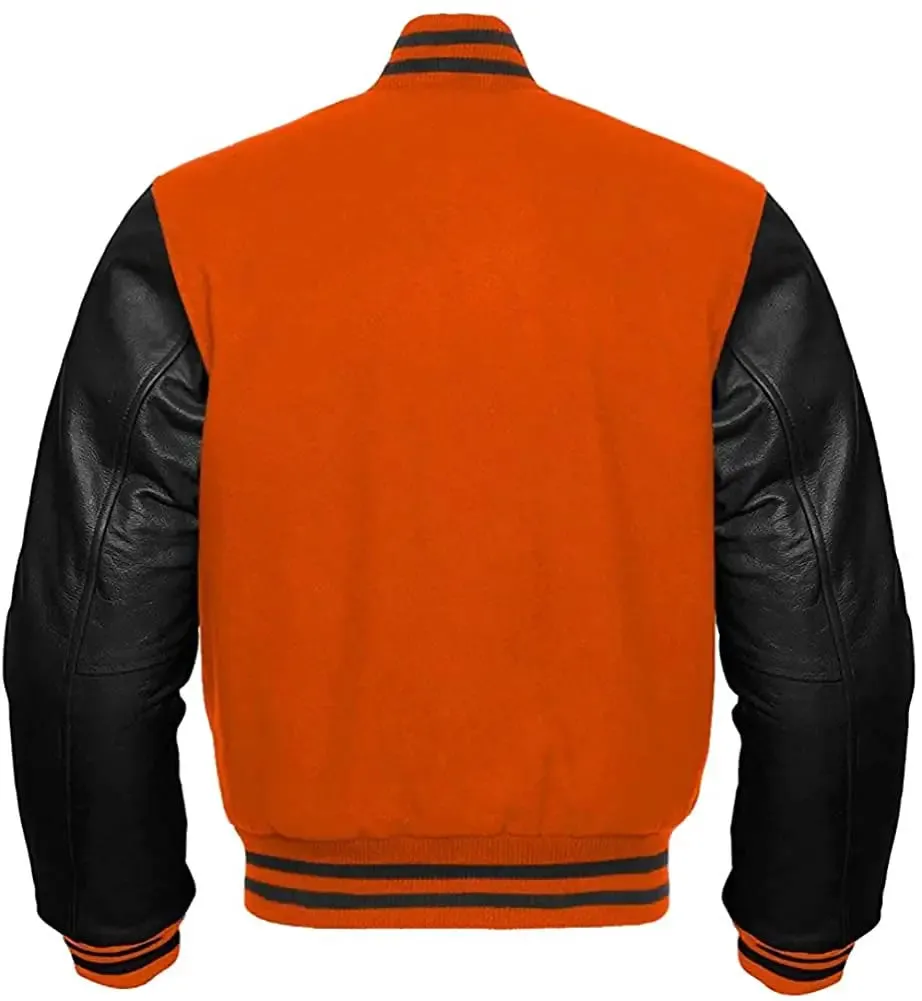 Mens Orange And Black Varsity Jacket