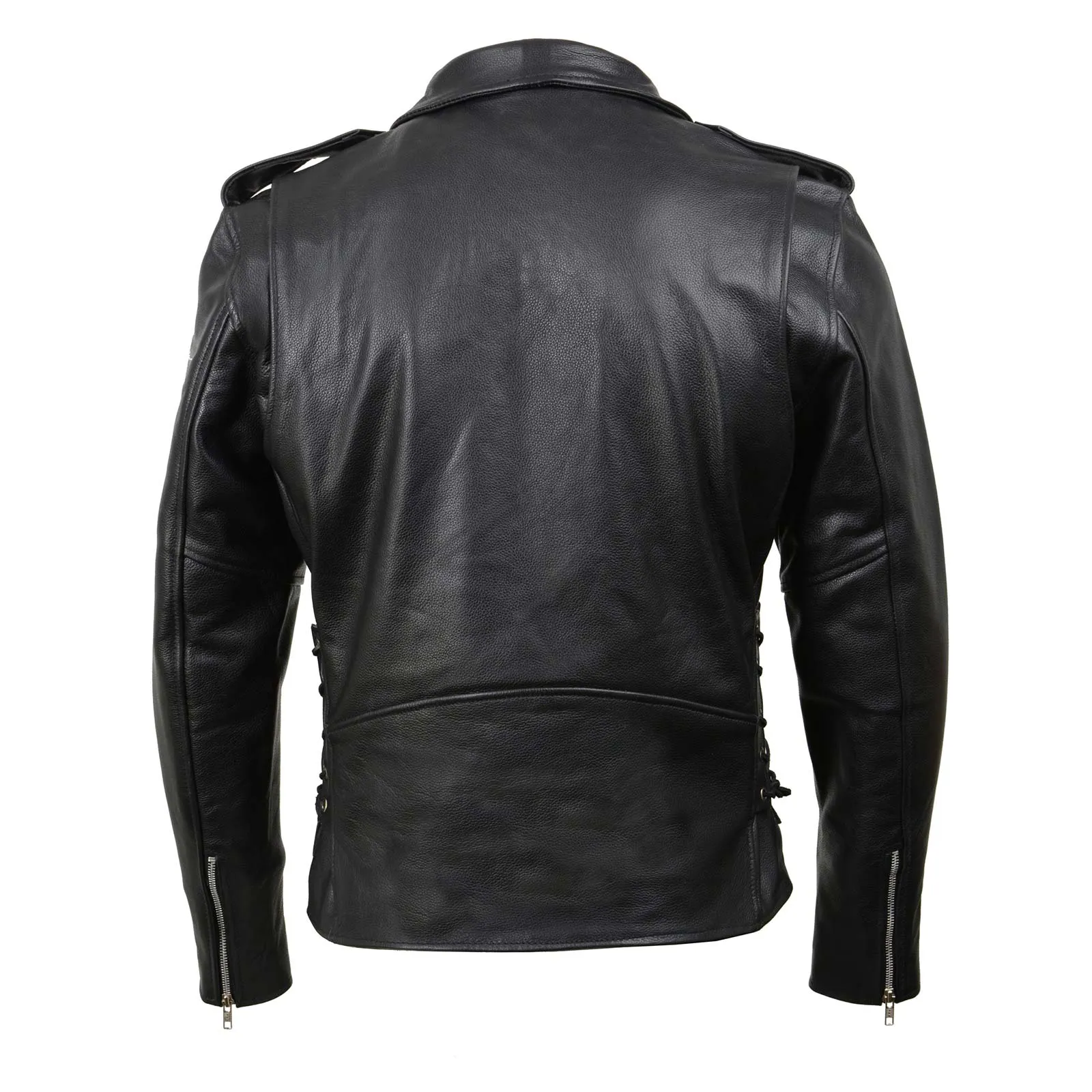 Milwaukee Leather SH1011 Black Classic Brando Motorcycle Jacket for Men Made of Cowhide Leather w/ Side Lacing