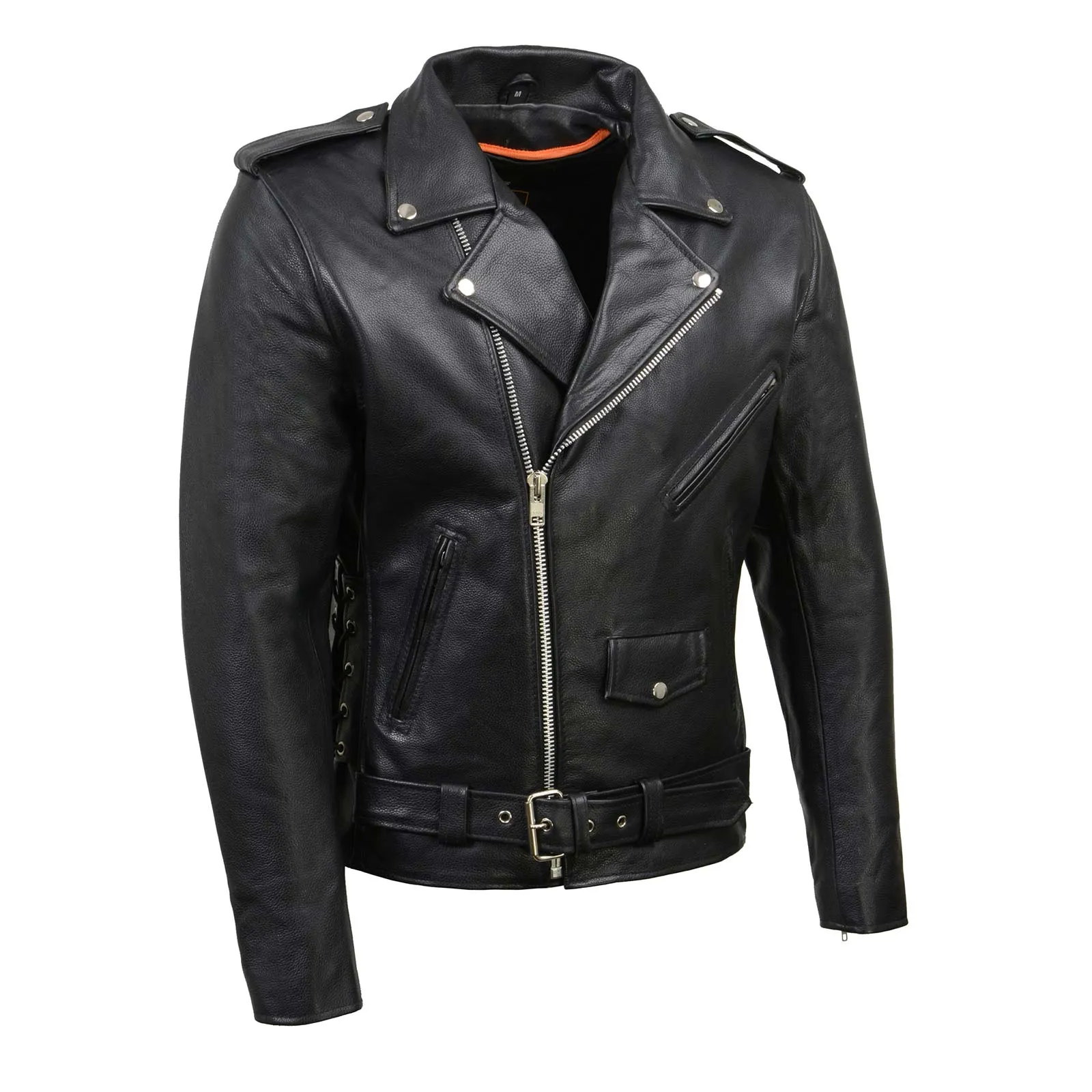 Milwaukee Leather SH1011 Black Classic Brando Motorcycle Jacket for Men Made of Cowhide Leather w/ Side Lacing