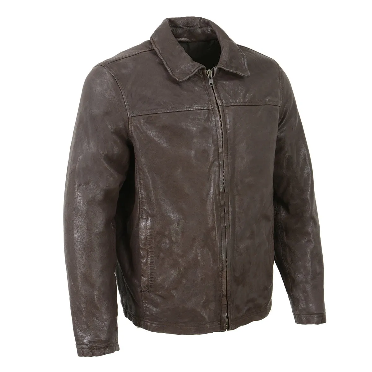 Milwaukee Leather Vintage SFM1804 Men's Classic Brown Zipper Front Jacket with Shirt Collar