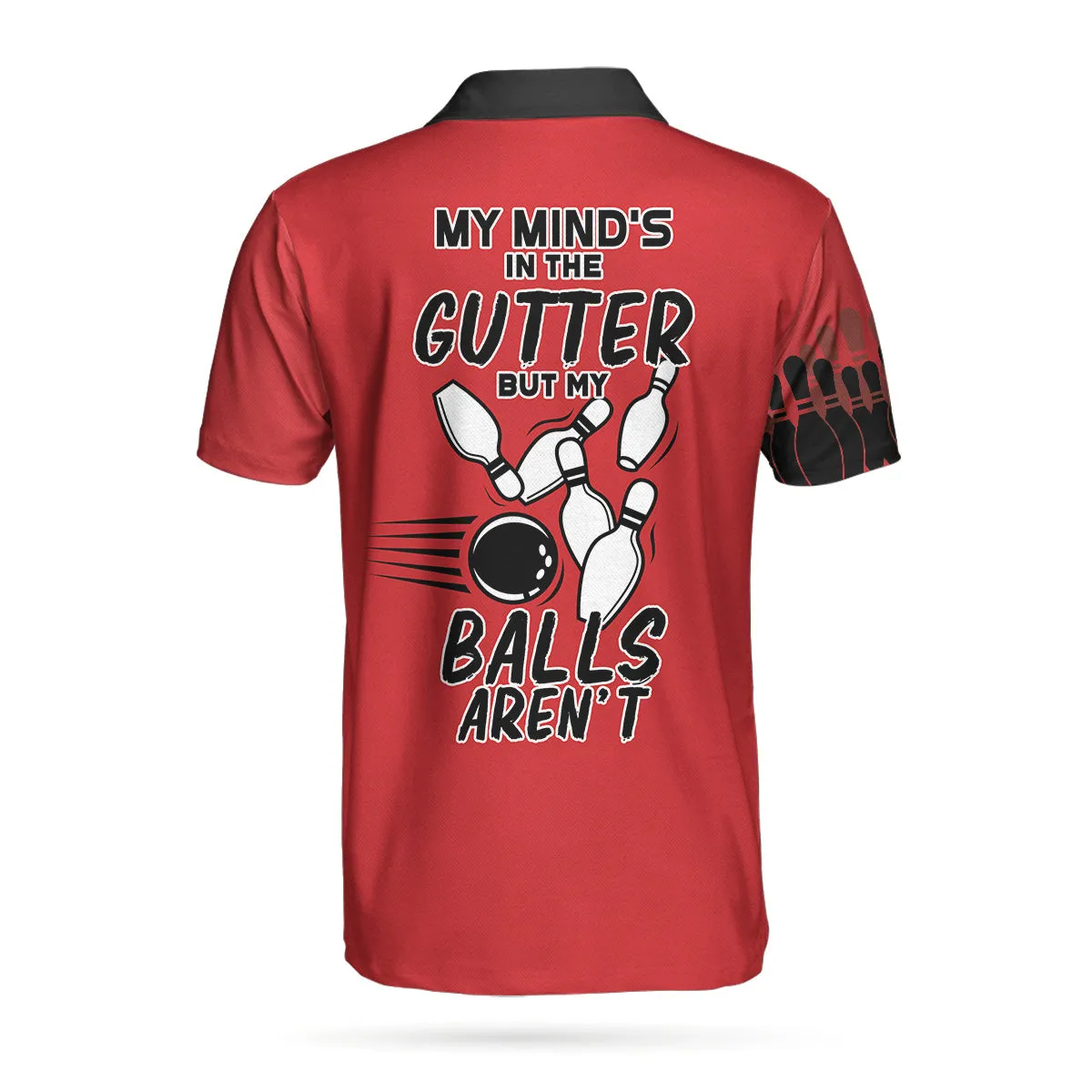 My Mind Is In The Gutter But My Balls Aren'T Bowling Polo Shirt, Funny Red And Black Bowling Polo Shirt For Men Coolspod