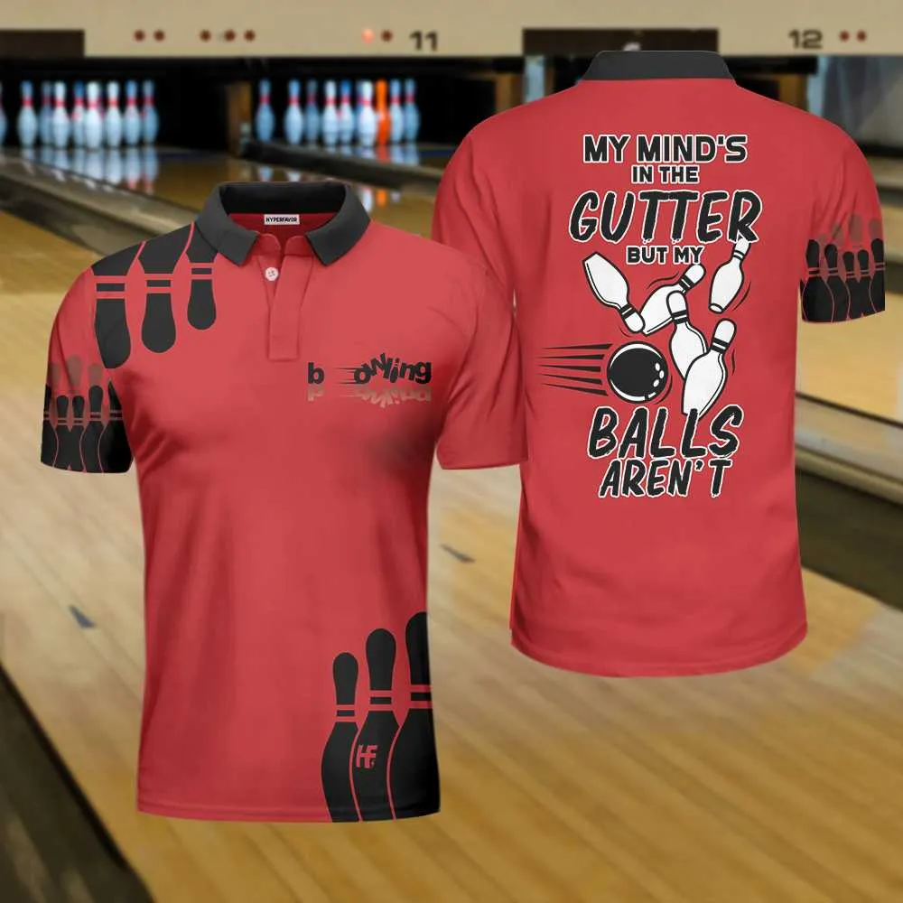 My Mind Is In The Gutter But My Balls Aren'T Bowling Polo Shirt, Funny Red And Black Bowling Polo Shirt For Men Coolspod