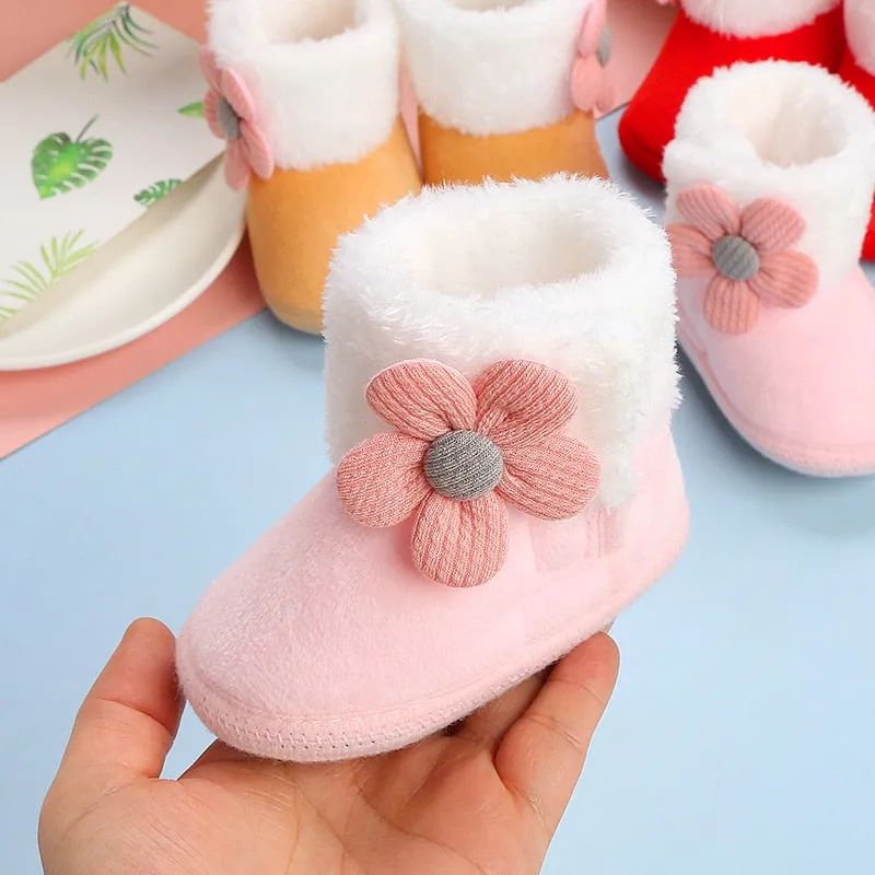 Newborn Baby Girls Soft Booties Solid Pompom Snow Boots Infant Toddler Newborn Warming Shoes - TGSH50686