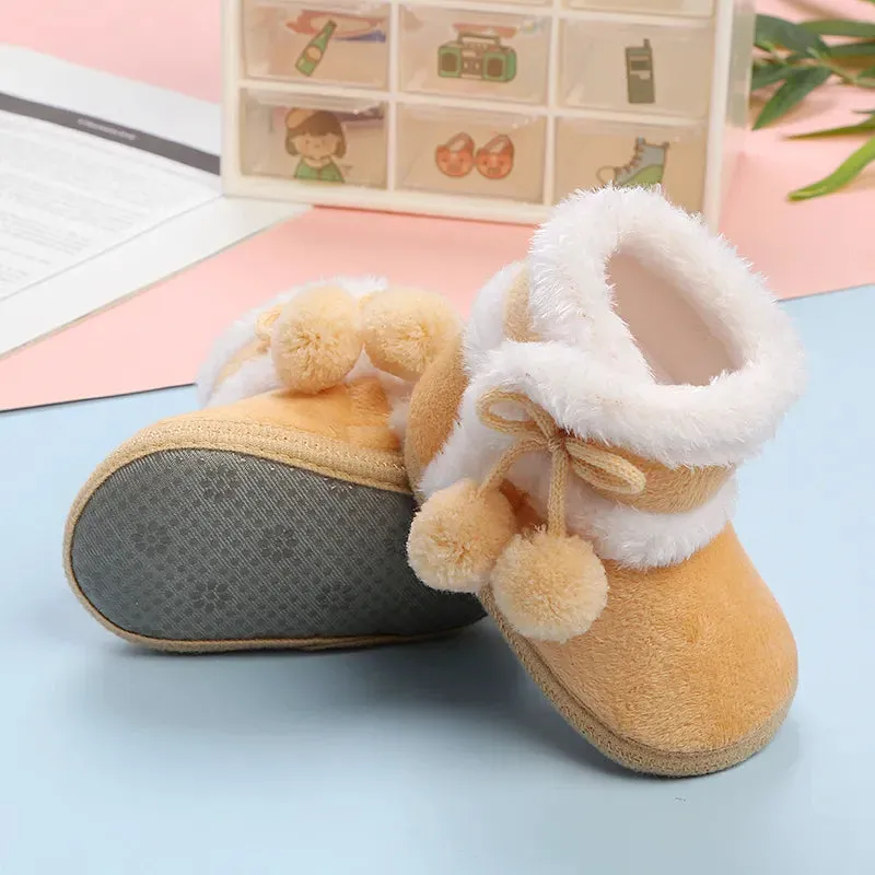 Newborn Baby Girls Soft Booties Solid Pompom Snow Boots Infant Toddler Newborn Warming Shoes - TGSH50686