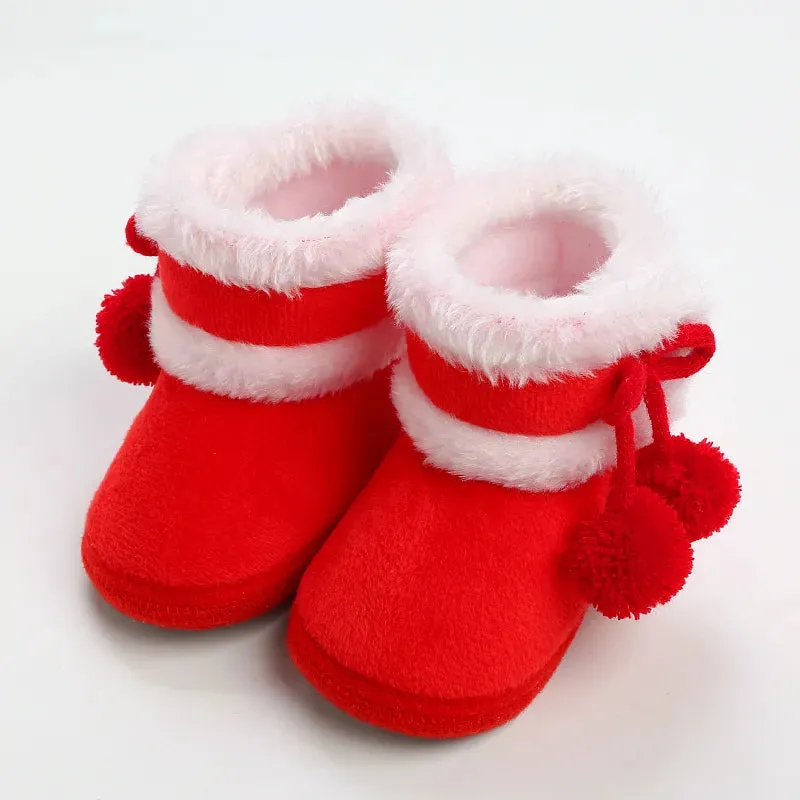 Newborn Baby Girls Soft Booties Solid Pompom Snow Boots Infant Toddler Newborn Warming Shoes - TGSH50686