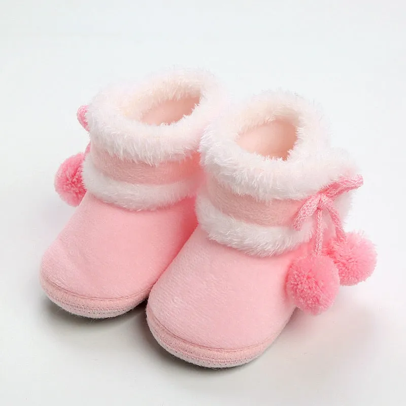 Newborn Baby Girls Soft Booties Solid Pompom Snow Boots Infant Toddler Newborn Warming Shoes - TGSH50686