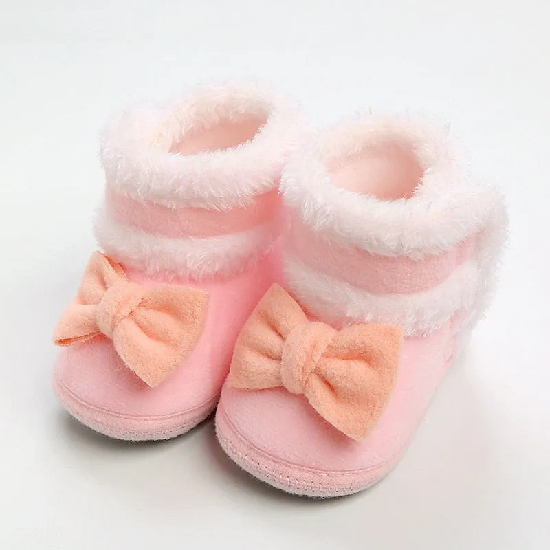 Newborn Baby Girls Soft Booties Solid Pompom Snow Boots Infant Toddler Newborn Warming Shoes - TGSH50686