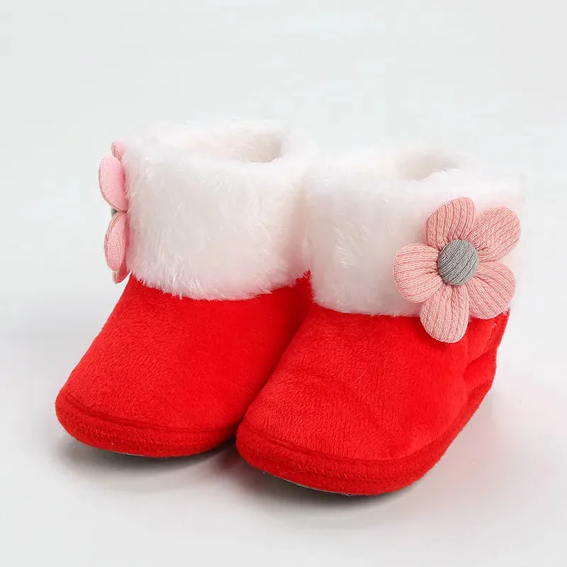 Newborn Baby Girls Soft Booties Solid Pompom Snow Boots Infant Toddler Newborn Warming Shoes - TGSH50686