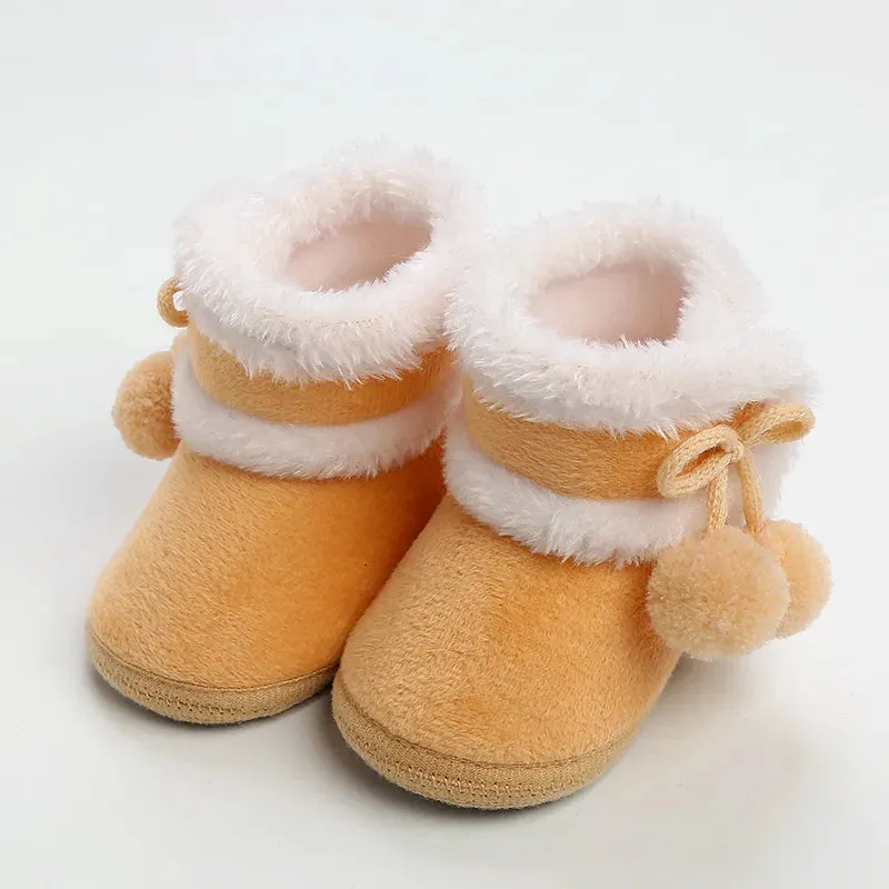 Newborn Baby Girls Soft Booties Solid Pompom Snow Boots Infant Toddler Newborn Warming Shoes - TGSH50686