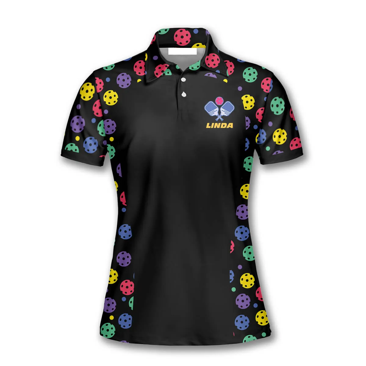 Pickleball Pattern Emblem Custom Pickleball Polo Shirts for Women