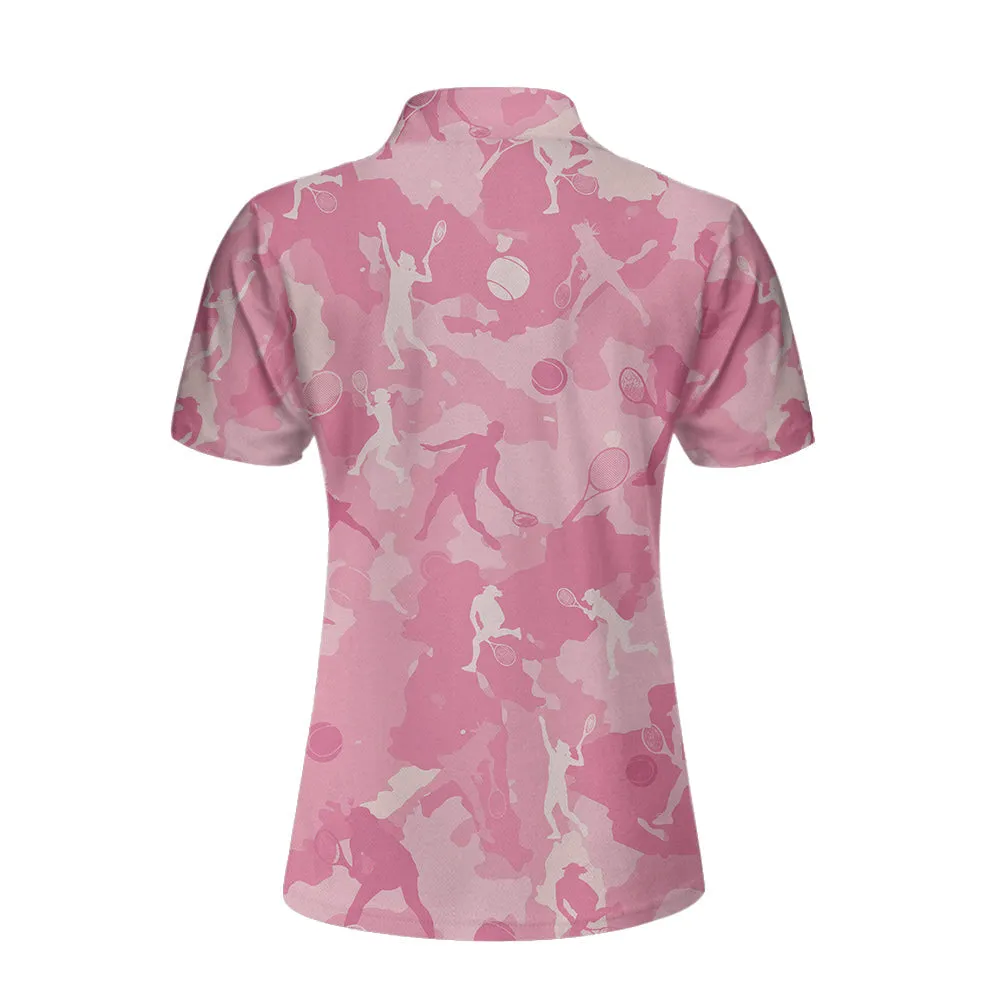 Pink Camouflage Tennis Girl Short Sleeve Women Polo Shirt, Camo Tennis Shirt For Ladies Coolspod