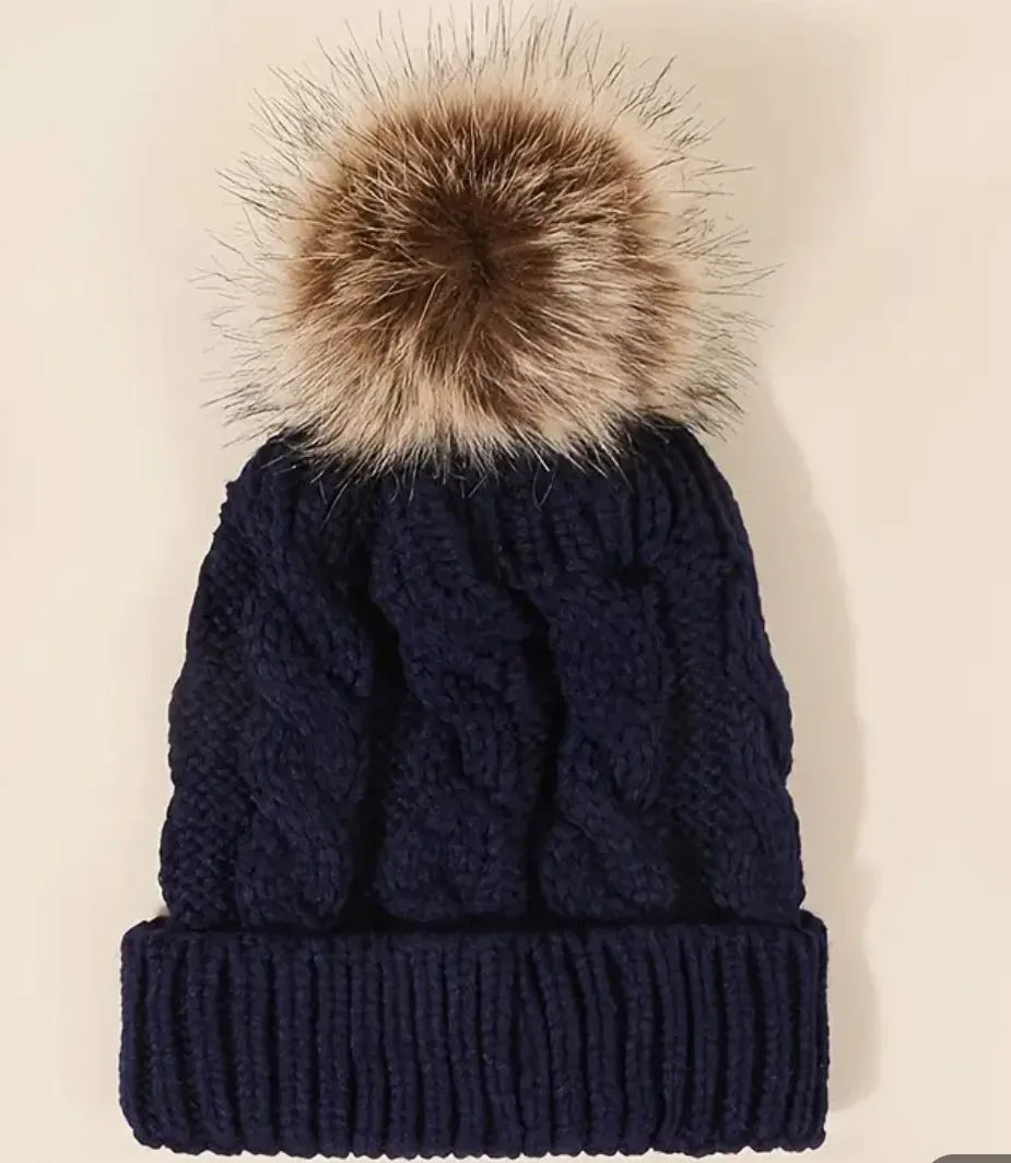 Pom Pom Beanie Hat-Solid