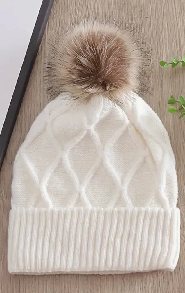 Pom Pom Beanie Hat-Solid