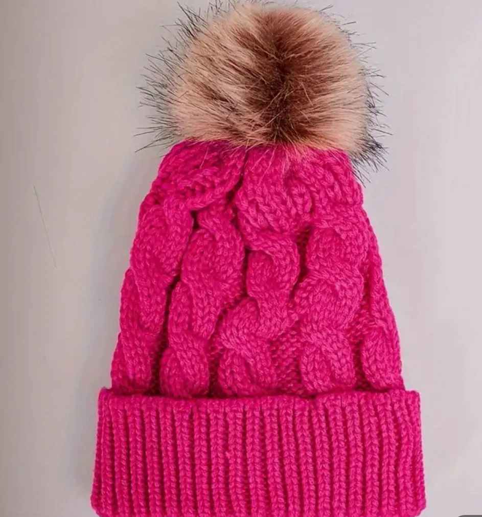 Pom Pom Beanie Hat-Solid