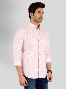 Powder Pink & White Printed Slim Fit Casual Shirt | JadeBlue