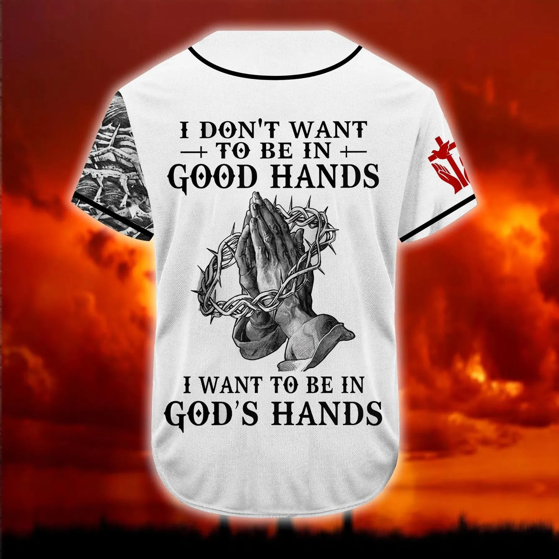 Pray Christ's Hand I Want To Be In God's Hand Custom Baseball Jersey - Personalized Jesus Baseball Jersey For Men and Women