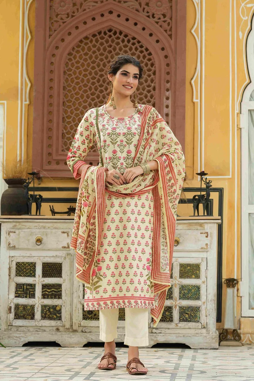 Rayon Printed  Kurta, Pants & Dupatta Set