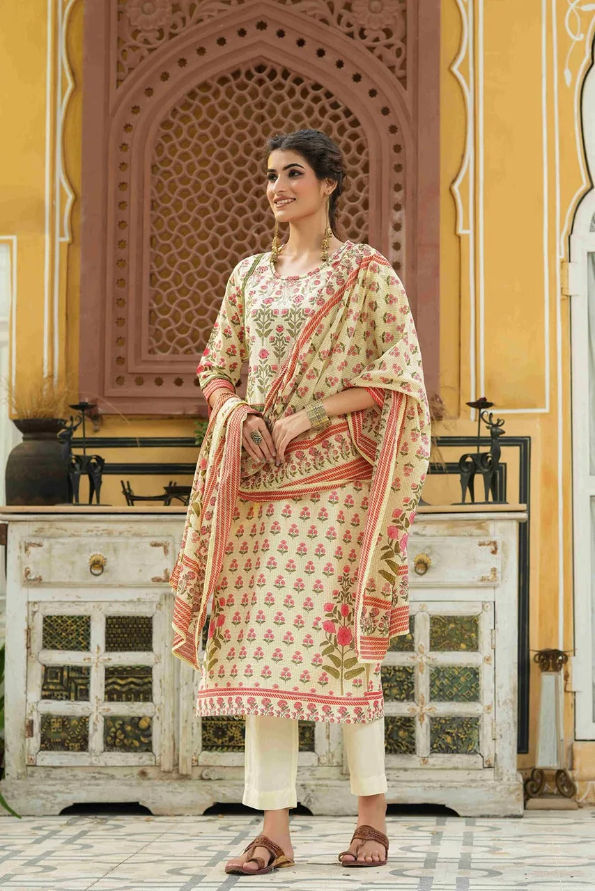 Rayon Printed  Kurta, Pants & Dupatta Set