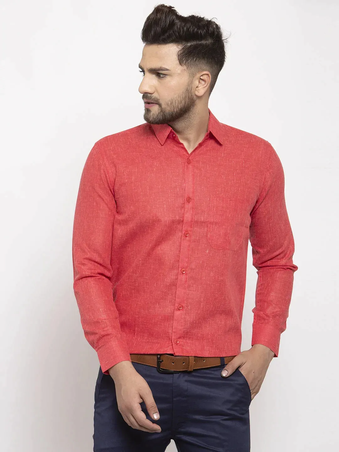 Red Men'S Dobby Solid Formal Shirts